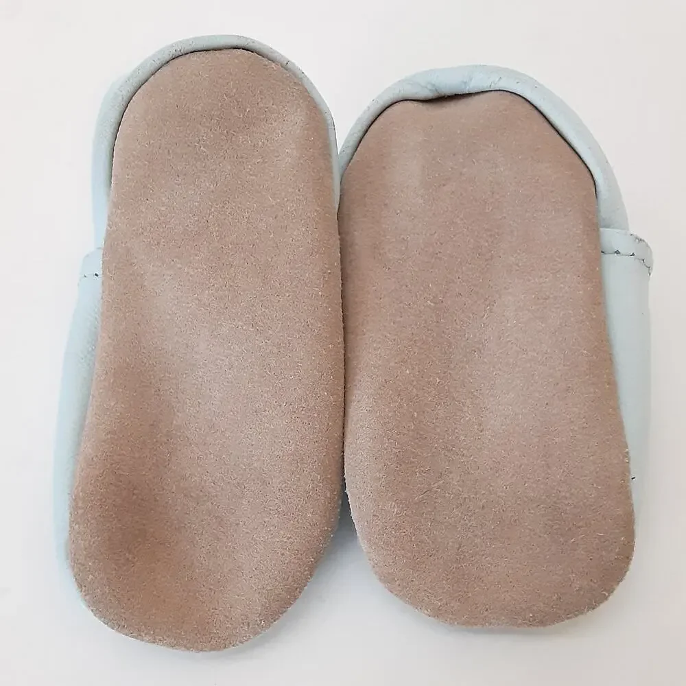 Petit Marin Leather Crib Shoes Blue Whale Soft Soles Tan Suede 6-12mo Baby Boy
